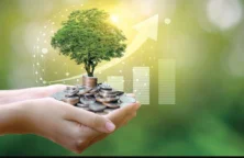 Montage main portant un arbre avec un graphique en fonds(© Shutterstock)