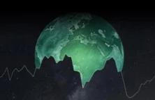 Cours de bourse devant le globe terrestre teint en vert (DR)