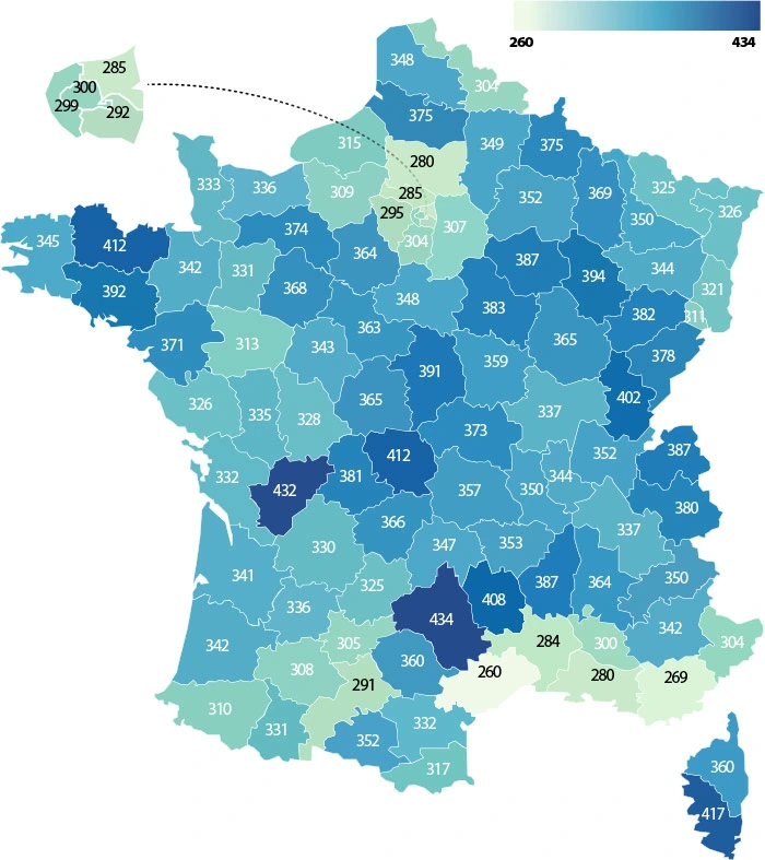 Infographie : Carte des prix moyen des diagnostics immobiliers pour la vente d'un appartement 3 pièces